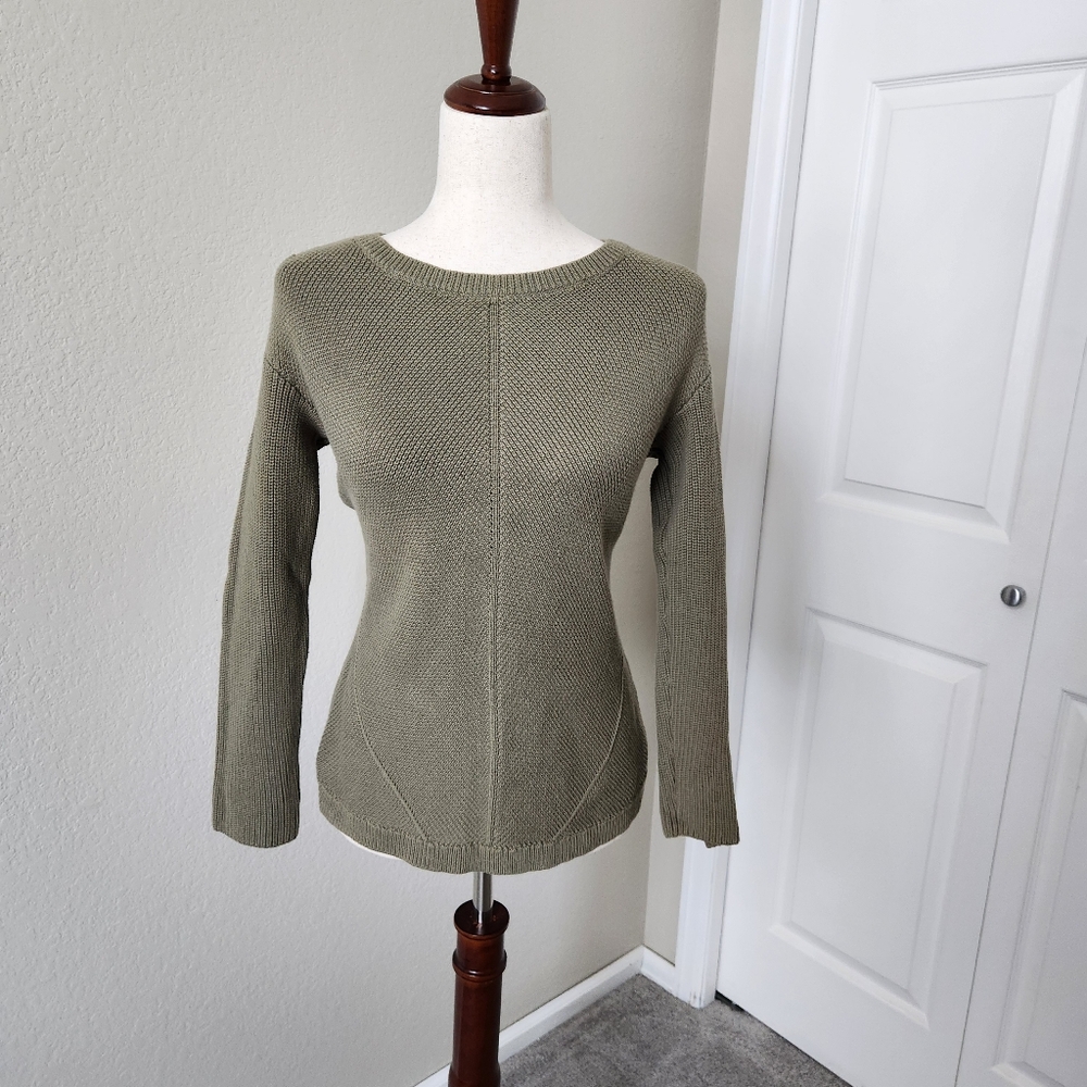 Talbots Army Green Pima Cotton Shaker Stitch Detail Sweater Size S